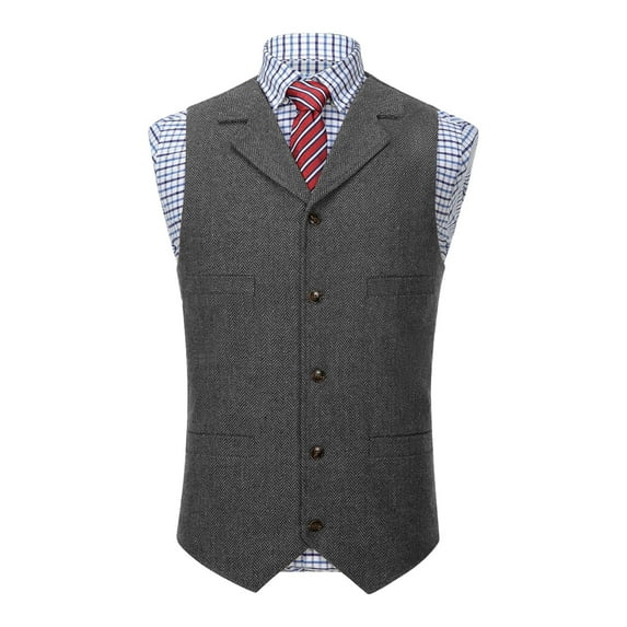 Men's Tweed Suit Vest Western Herringbone Wool Suit Vintage Button Down Notch Lapel Waistcoat Thick Tweed Coat For Groomsman