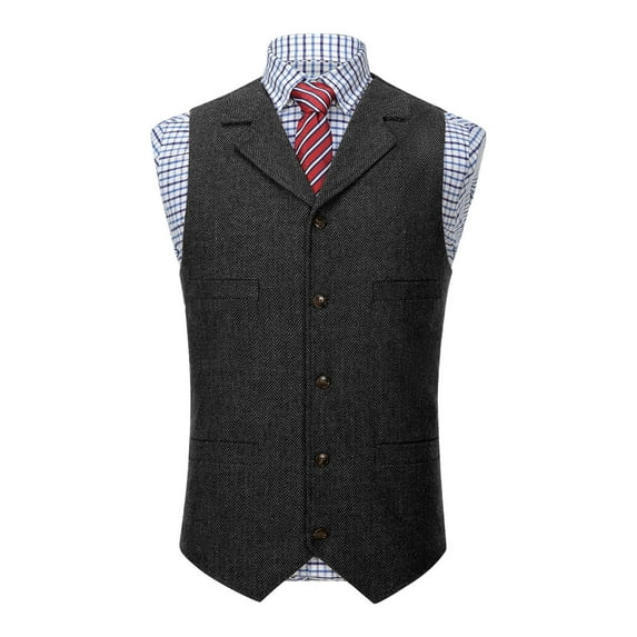 Men's Tweed Suit Vest Western Herringbone Wool Suit Vintage Button Down Notch Lapel Waistcoat Thick Tweed Coat For Groomsman