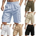 thumbnail image 1 of Men's Twill Cargo Short Pants 10" Inseam Elastic Waist Summer Beach Vacation Knee Length Multi-Pocket Utility Shorts, Lightweight Breathable Bermuda for Outdoor Travel, 1 of 9