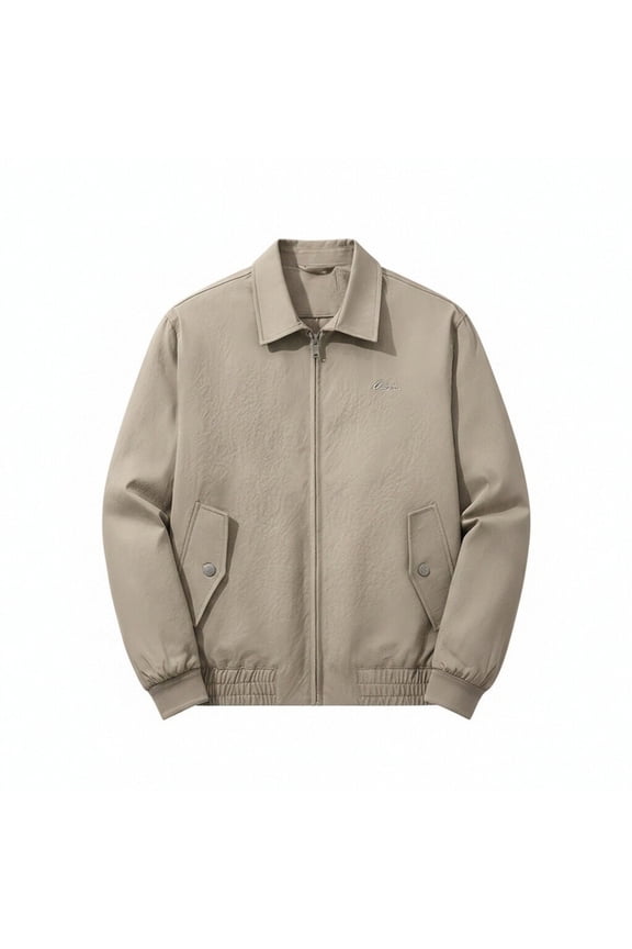 Men's Twill Golf Bomber Jacket Workwear Lightweight Water-Resistant Zip up Windbreaker with Stretch Cuffs Perfect for Golf & Casual Wear Big & Tall Size M-4XL Khaki