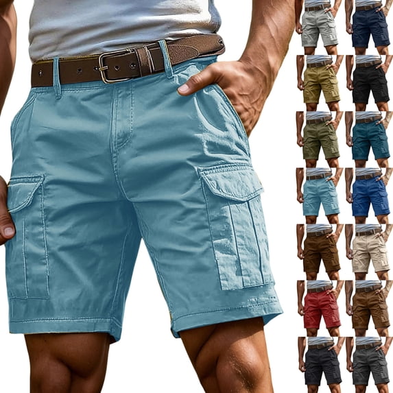 Men's Twill Hiking Cargo Shorts Lightweight Multi Pockets Casual Golf Outdoor Work Shorts Big & Tall Light Blue 4XL