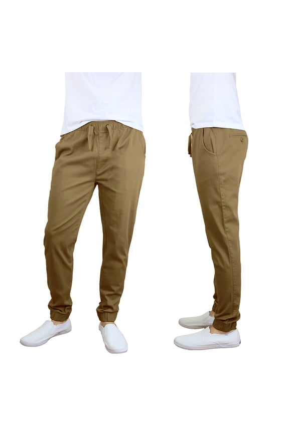 Men's Slim-Fit Cotton Twill Jogger Pants, Tapered Leg with Zipper
