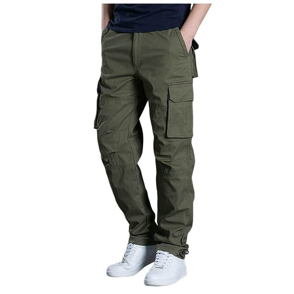 Men's Twill Relaxed Fit Cargo Pants - 6-Pocket Design, Heavy-Duty Zipper - Work/Outdoor Trousers