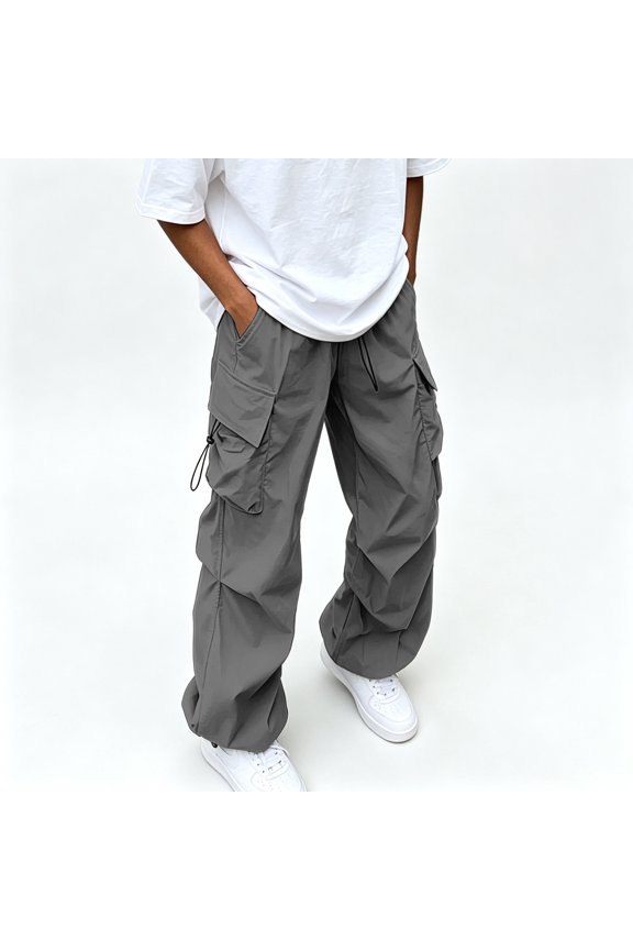 Men's Twill Weave Casual Pants Elastic Waistband Drawstring Loose Fit Outdoor Activity Pants S-XL
