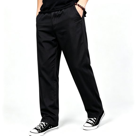 Men's Twill Weave Casual Pants Elastic Waistband Drawstring Loose Fit Outdoor Activity Pants S-XL