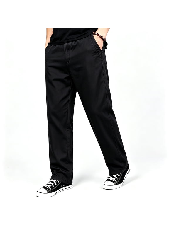 Men's Twill Weave Casual Pants Elastic Waistband Drawstring Loose Fit Outdoor Activity Pants S-XL