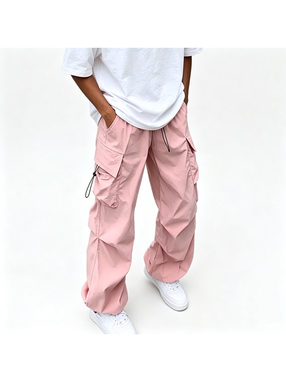 Men's Twill Weave Casual Pants Elastic Waistband Drawstring Loose Fit Outdoor Activity Pants S-XL