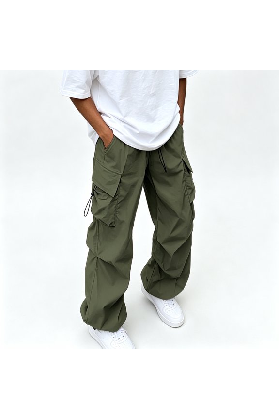 Men's Twill Weave Casual Pants Elastic Waistband Drawstring Loose Fit Outdoor Activity Pants S-XL