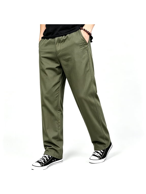 Men's Twill Weave Casual Pants Elastic Waistband Drawstring Loose Fit Outdoor Activity Pants S-XL