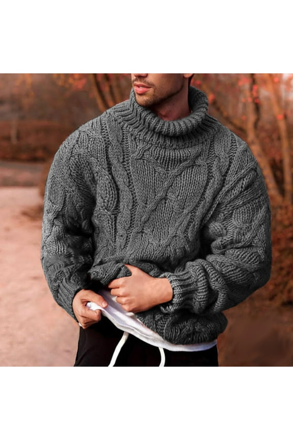 Men's Twisted Knitted Turtleneck Sweater Ribbed Thermal Slim Fit Casual Cable Knit Sweater,High Neck Pullover Sweaters for Men