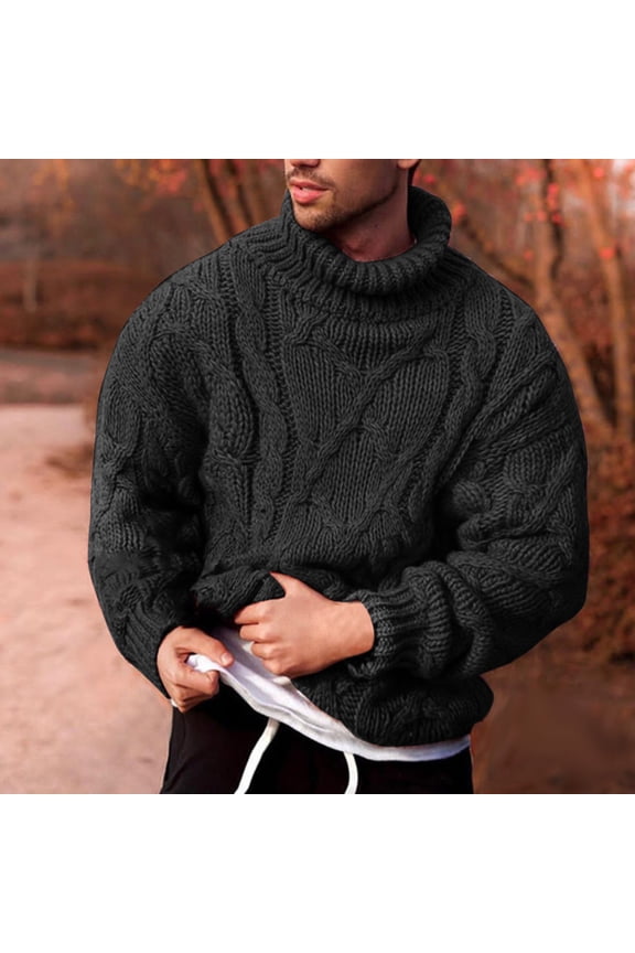 Men's Twisted Knitted Turtleneck Sweater Ribbed Thermal Slim Fit Casual Cable Knit Sweater,High Neck Pullover Sweaters for Men