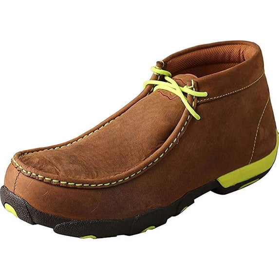 Men's Twisted X MDMST02 Driving Moc Distressed Saddle/Neon Yellow Leather 9 W