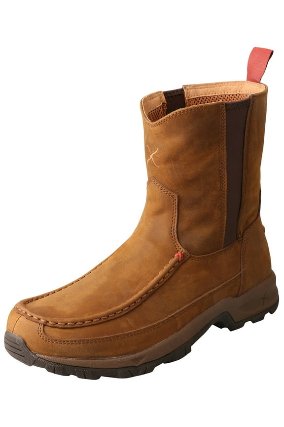 Men's Twisted X MHKB003 8" Moc Toe Pull On Hiker Boot Distressed Saddle Full Grain Leather 11 M