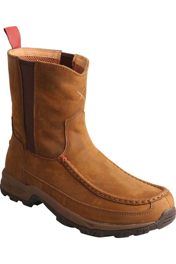 Men's Twisted X MHKB003 8" Moc Toe Pull On Hiker Boot Distressed Saddle Full Grain Leather 9.5 M