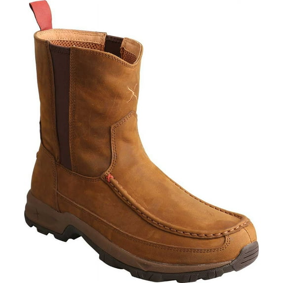 Men's Twisted X MHKB003 8" Moc Toe Pull On Hiker Boot Distressed Saddle Full Grain Leather 9.5 M