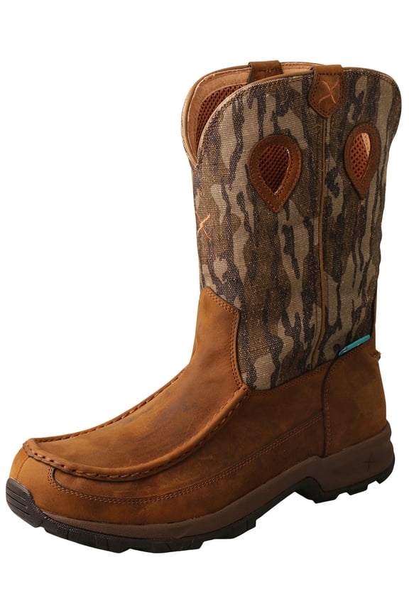 Men's Twisted X MHKBW02 Mossy Oak 11" Pull On WP Hiker Cowboy Boot Distressed Saddle/Camo Eco Tweed 11 M