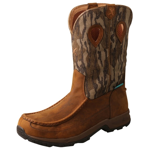 Men's Twisted X MHKBW02 Mossy Oak 11" Pull On WP Hiker Cowboy Boot Distressed Saddle/Camo Eco Tweed 12 M