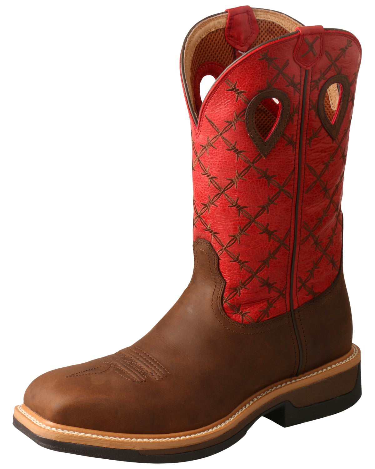 Twisted X Men's 12" Western Work Boots - Square Toe Steel Toe, Brown Oiled Shoulder & Neon Blue, 11 EE, Slip Resistant