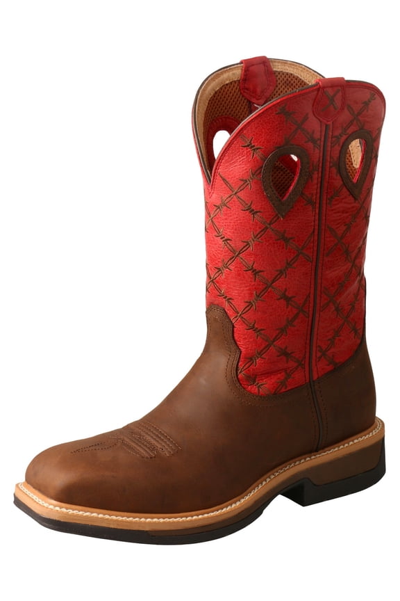 Men's Twisted X MLCA005 Lite Cowboy Alloy Toe Work Boot Brown/Flash Red Leather 12 D