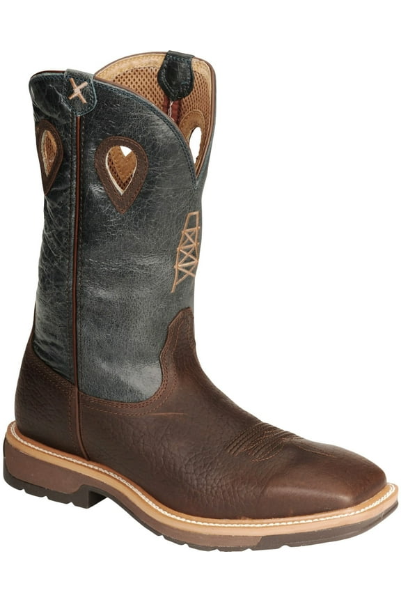 Men's Twisted X MLCS006 Lite Weight Work Boot Safety Toe Oiled Cognac/Blue Leather 9.5 2E