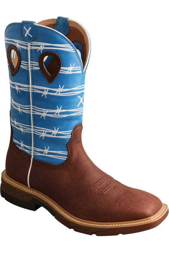 Men's Twisted X MXBA001 12" Alloy Toe Western Work Boot Burgundy/Sky Blue Full Grain Leather 11.5 2E