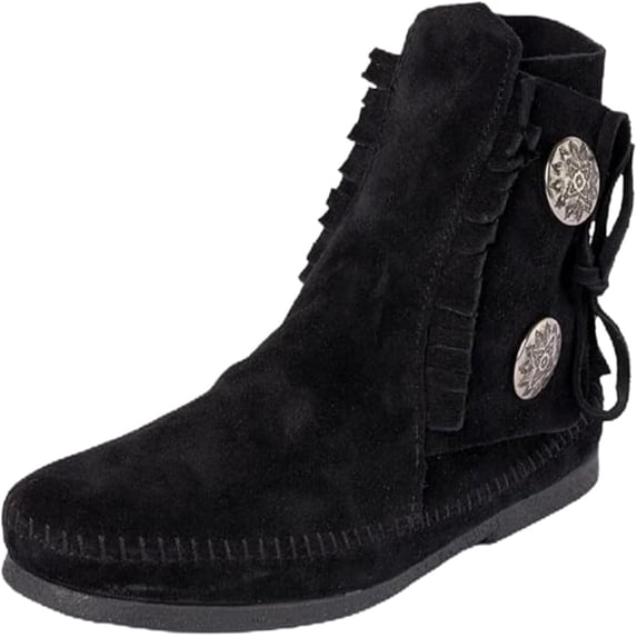 Minnetonka Men's Button Softsole and Hardsole Boot, Black Hardsole, Size 8 M
