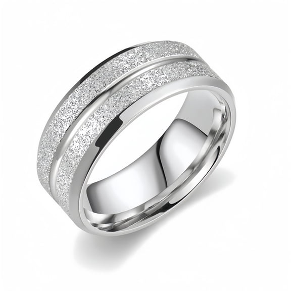 Men's Two Grooves Sandblasted Titanium Steel Wedding Band, Comfort Fit Dual Glitter Inlay Ring, Hypoallergenic Daily Wear Engagement Promise Ring for Men Women