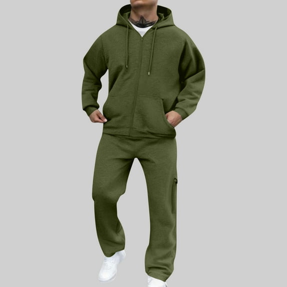 Men's Two-Piece Hooded Pullover and Elastic Waist Jogger Set, Solid Color Tracksuit for Lounge, Sportswear, and Casual Outings, Limited Time Offer