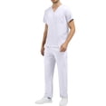 thumbnail image 1 of Men's Two Piece Medical Scrub Uniforms Stretch Anti-Wrinkle V-Neck Top Yoga Elastic Waist Multi Pocket Jogger Scrub Pants White 2XL, 1 of 6