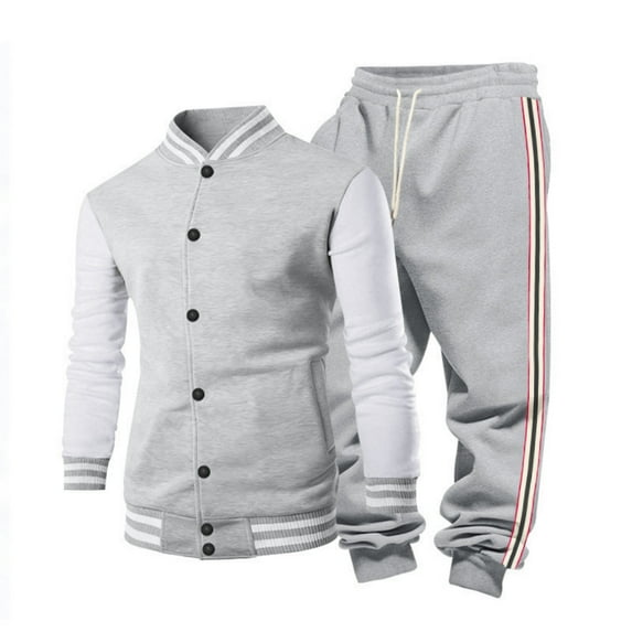 Men’s Two Piece Tracksuit Set Casual Bomber Jacket and Jogger Pants with Striped Print Athletic Style Outfit