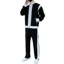 Men’s Two-Piece Tracksuit Set Zip-Up Long Sleeve Jacket and Full-Length Pants with Contrast Panel Design Athletic Outfit
