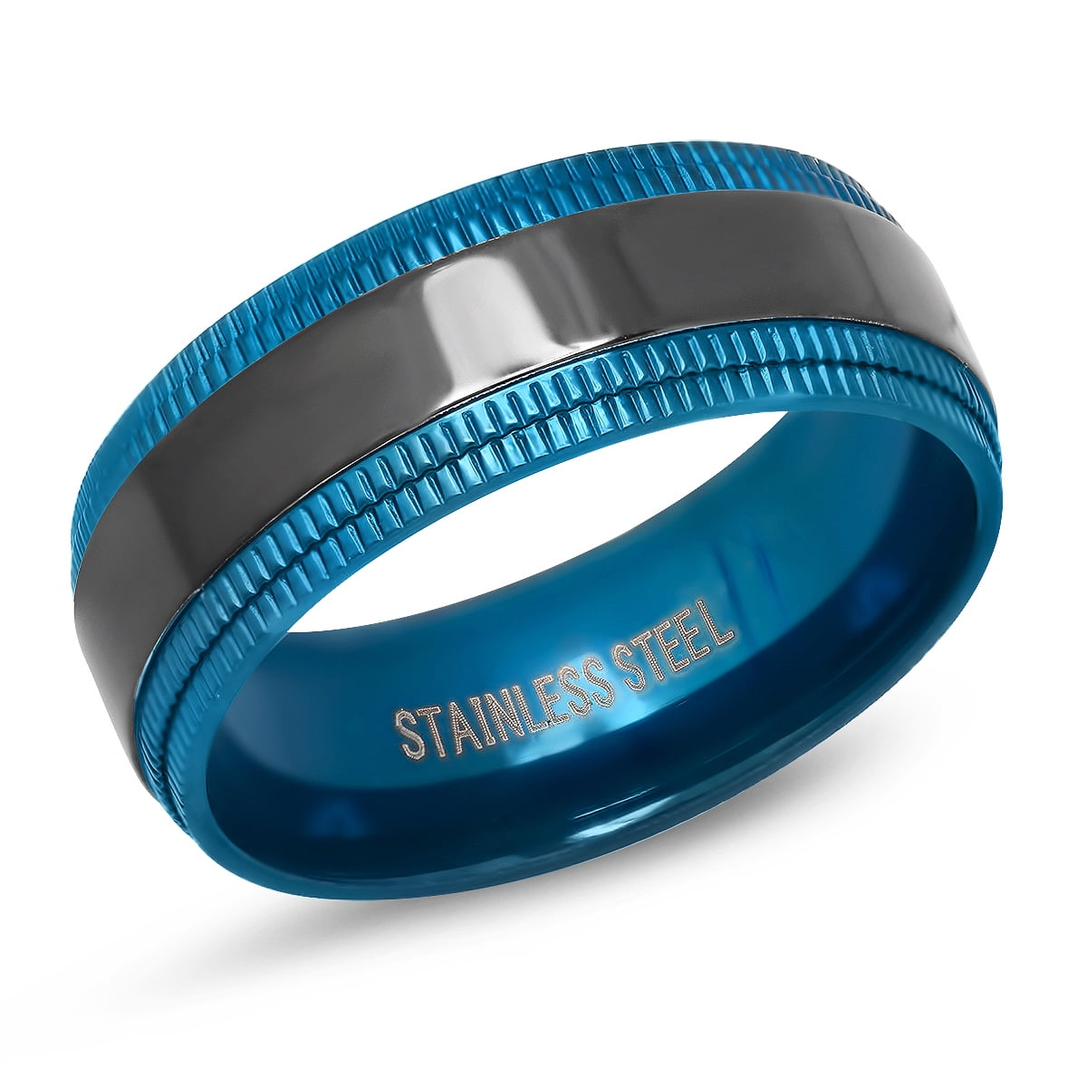 Men's Two Tone Black IP Stainless Steel Milgrain Band Ring