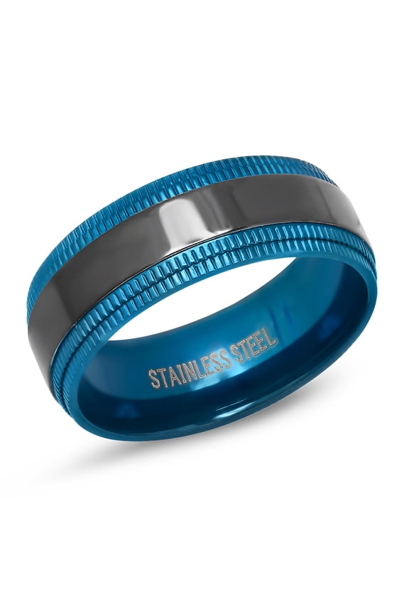 Men's Two Tone Black IP Stainless Steel Milgrain Band Ring