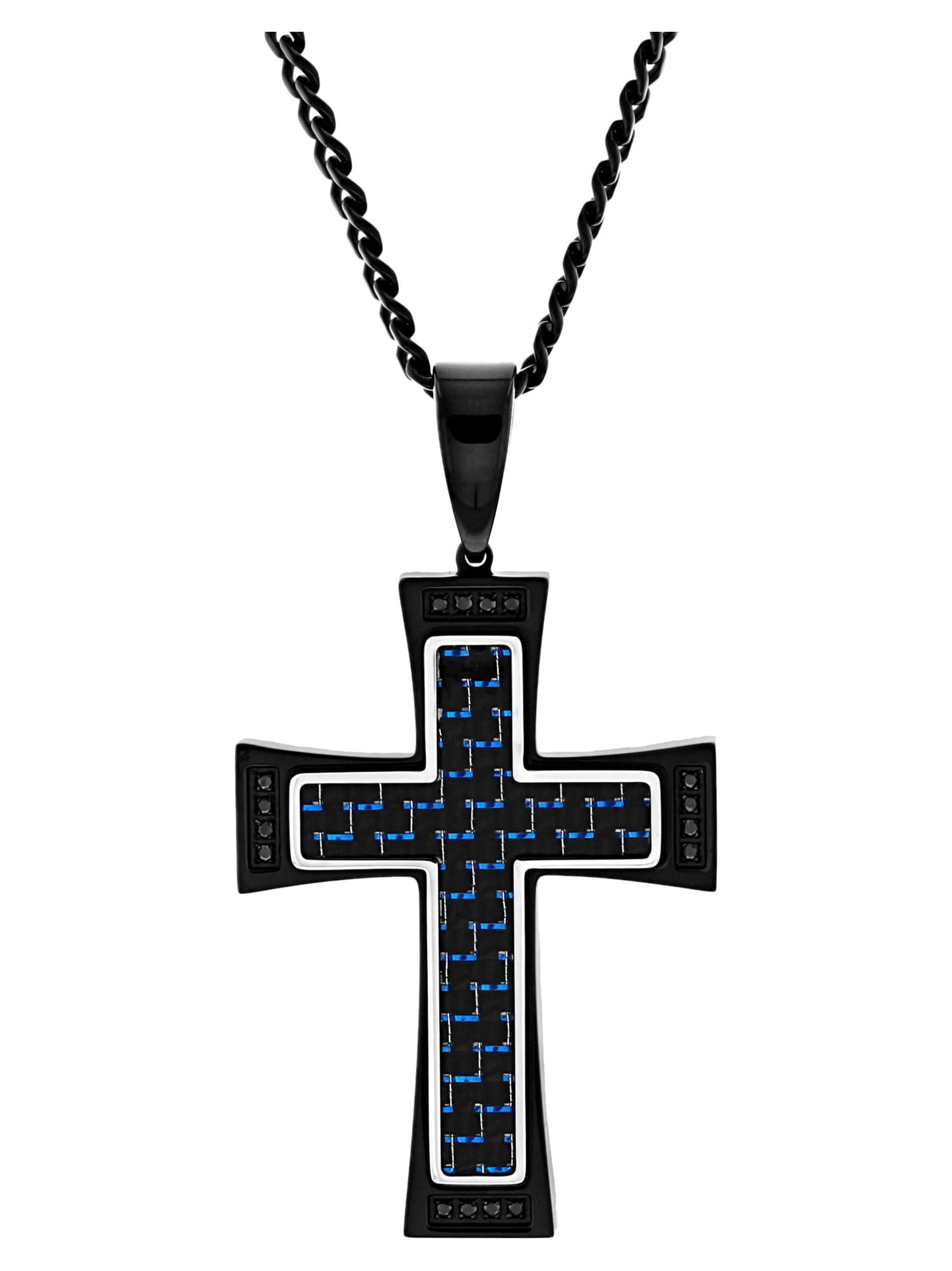 Men's black carbon fiber cross necklace sale
