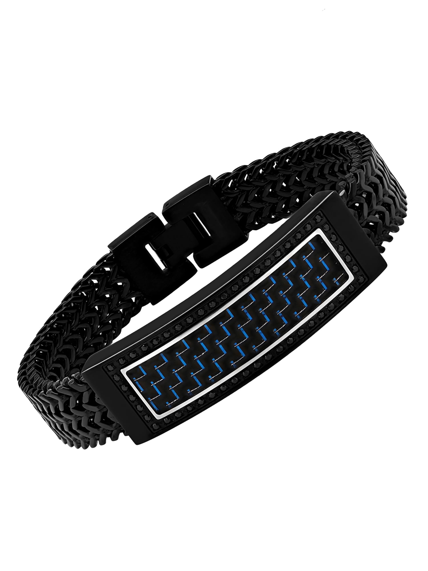 Men\'s Two-Tone Black Stainless Steel Carbon Fiber ID Bracelet - 8.5 Inches