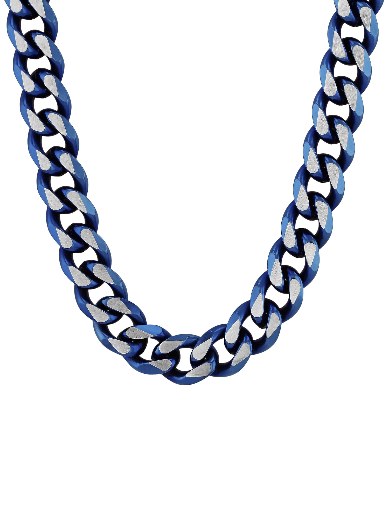 Men's Two-Tone Blue Stainless Steel 20" Curb Link Chain Necklace