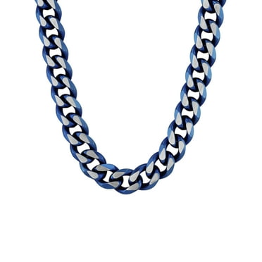 Men's Two-Tone Blue Stainless Steel 24" Curb Link Chain Necklace