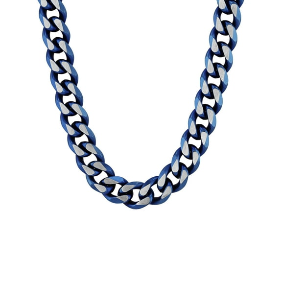 Men's Two-Tone Blue Stainless Steel 24" Curb Link Chain Necklace