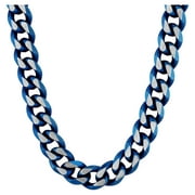 Men's Two-Tone Blue Stainless Steel Curb Link Chain Necklace