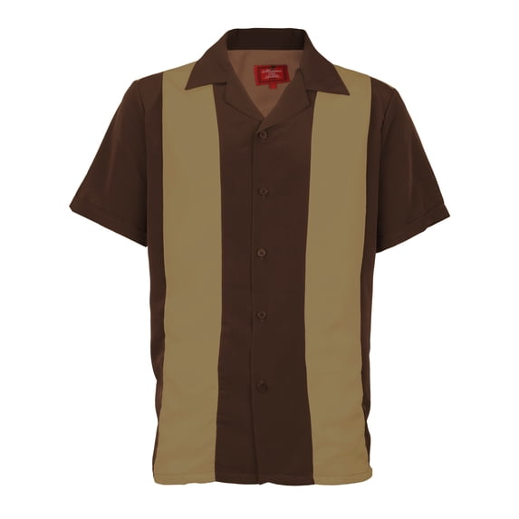 Men's Two Tone Bowling Casual Dress Shirt (Mocha / Brown,3XL)
