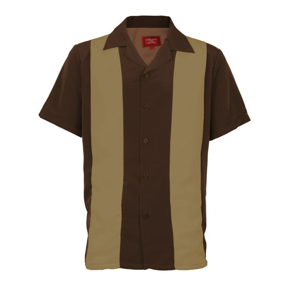 Men's Two Tone Bowling Casual Dress Shirt (Mocha / Brown,XL)