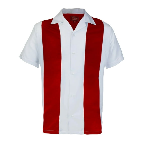 Men's Two Tone Bowling Casual Dress Shirt (Red/White, 3XL)