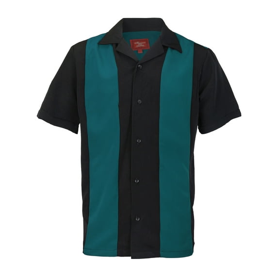 Men's Two Tone Bowling Casual Dress Shirt (Teal / Black,S)