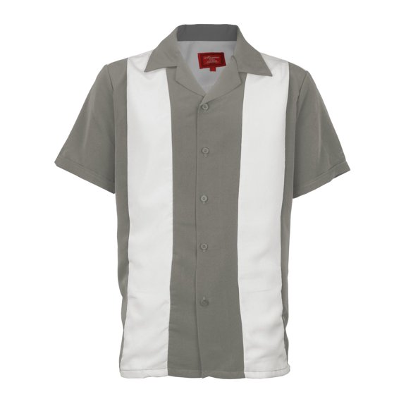 Men's Two Tone Bowling Casual Dress Shirt (White / Grey,L)