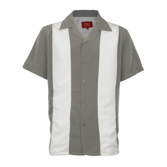 Men's Two Tone Bowling Casual Dress Shirt (White / Grey,XL)