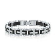 BEAUX BIJOUX Men’s Two-Tone Bracelet with Cross Simulated Diamond CZ| Black IP Stainless Steel 8.5” Link Bracelet | Religious Jewelry for First Communion, Baptism, or Confirmation