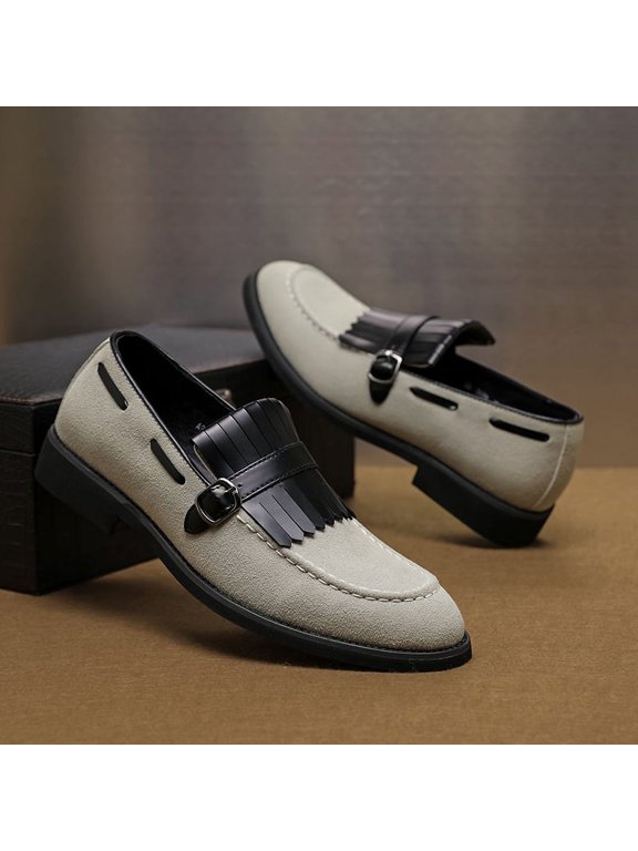 Men's Two-Tone Fringed Tassel Suede Monk Strap Loafers