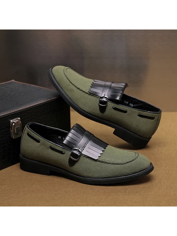 Men's Two-Tone Fringed Tassel Suede Monk Strap Loafers