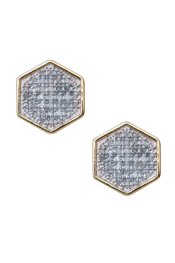 Men's Two Tone Gold Plated Sterling Silver Octagon Shaped Hip Hop Stud Earrings