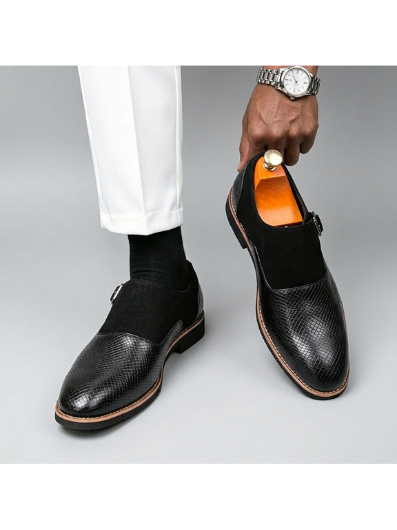 Men's Two Tone Monk Strap Dress Shoes, Round Toe Patchwork Formal Business Leather Loafers